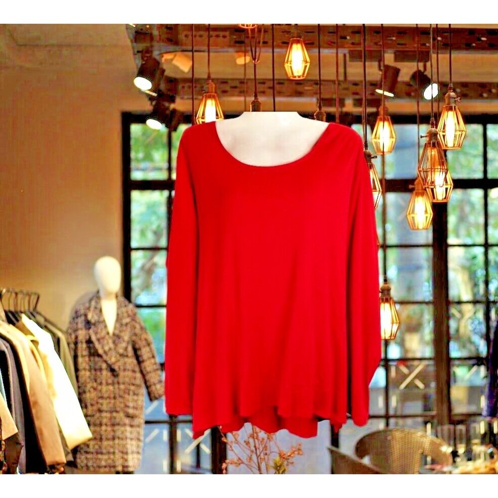 J Jill Women's Top Perfect Pima High-Low Long Sleeve Tee RED Size XL Petite